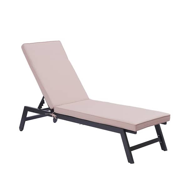 Tidoin 75 in. W x 20 in. D x 12 in. H in Gray Metal Outdoor Chaise Lounge with Khaki Cushion