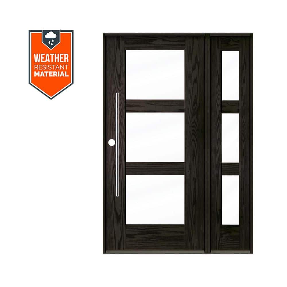 Faux Pivot 50 in. x 79 in. 3-Lite Right-Hand/Inswing Clear Glass Baby Grand Stain Fiberglass Prehung Front Door with RSL price history on PriceWatchPro