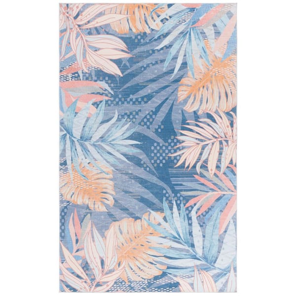 SAFAVIEH Malibu Blue/Light Blue 3 ft. x 5 ft. Machine Washable Oversized Leaf Area Rug