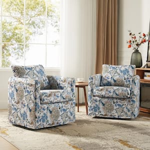 Benjamin Blue Modern Slipcovered Upholstered Swivel Chair Set of 2