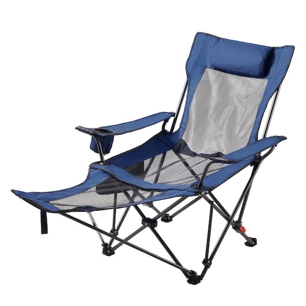 Reclining Camping Chair, 4 Adjustable Positions Portable Folding Lounger for Adults, Supports 220 lbs. Blue 2025 Update