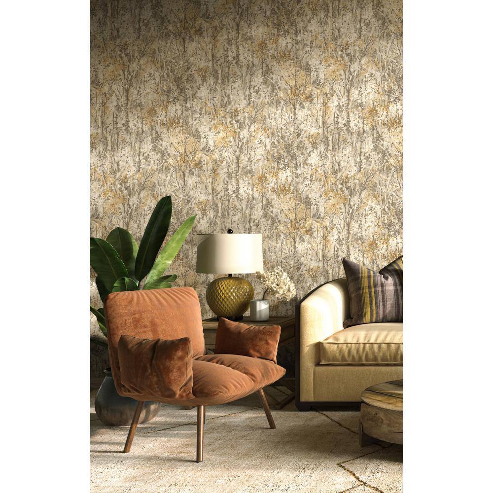 Textured Matte Orange and Beige Forest Wallpaper