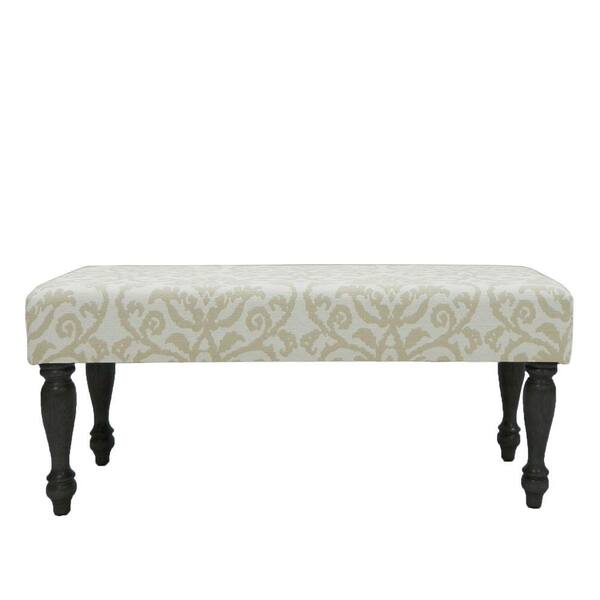Carolina Cottage Lascada Sand Romance Wood Bench Upholstered with Antique Black Turned Legs-DISCONTINUED