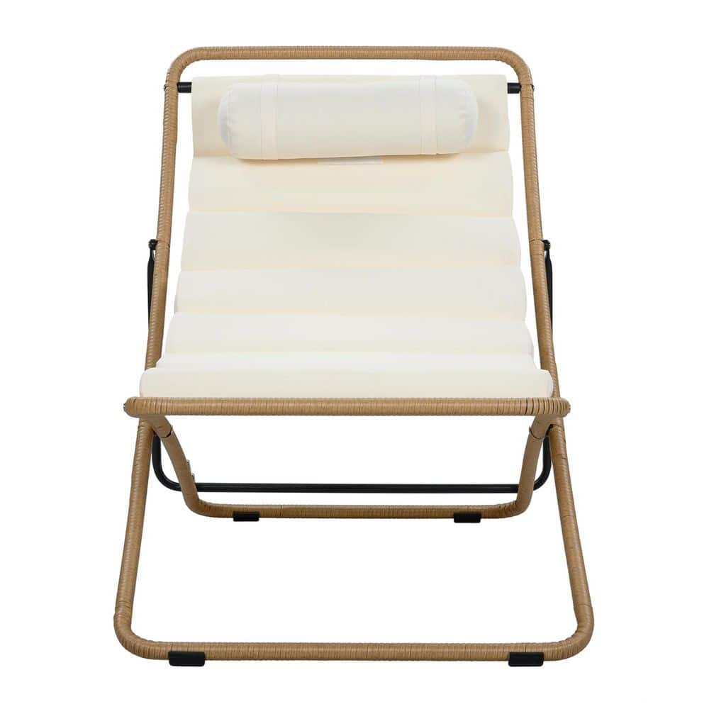 2-Pieces Outdoor Folding Chair, Rattan-Wrapped Patio Chair with Adjustable Backrest and White Cushion, Yellow price history on PriceWatchPro