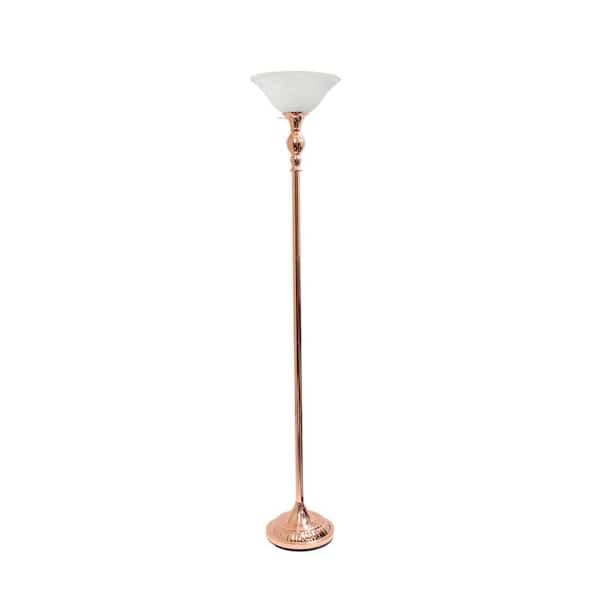 Elegant Designs 71 In 1 Light Rose Gold Torchiere Floor Lamp With Marbleized White Glass Shade Lf2001 Rgd The Home Depot