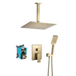 10 in. 3-Spray High-Pressure Ceiling Mounted Shower Faucet Set System with Rain Shower Head and Handheld in Brass Gold