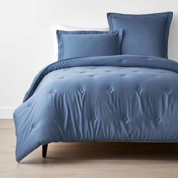 The Company Store Company Cotton Rayon Made From Bamboo Blue Horizon Queen Sateen Comforter