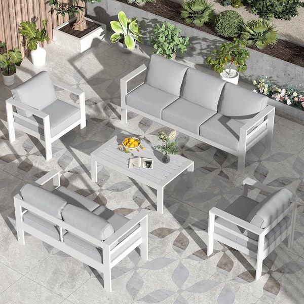 DIGITIME Ocean View 5-Piece Aluminum Patio Conversation Set with Slate Grey Cushions