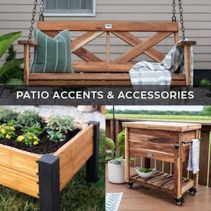 44 in. x 25 in. Teak Wood Raised Garden Bed Planter w/Powder Coated Steel Accents and Mesh Liner for Balcony Porch Patio