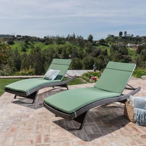 Salem Multi-Brown 4-Piece Faux Rattan Outdoor Chaise Lounge with Jungle Green Cushions
