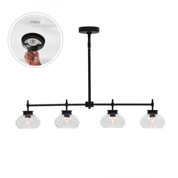LumLight Kinsmon 36 in. Plug and Play 4-Light Matte Black Linear Chandelier with SkyPlug
