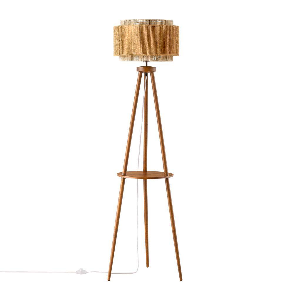 62.4 in. Brown and Wood Modern 2-Light Dimmable Tripod Floor Lamp with Adjustable Arms & 3 Color Temperatures price history on PriceWatchPro