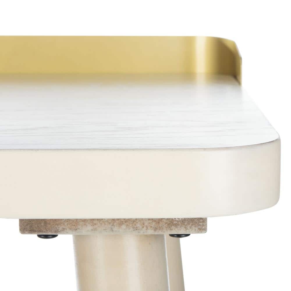 Transitional White Washed and Gold Home Office Desk with Drawer