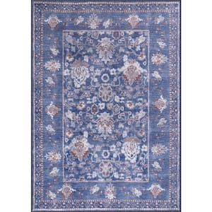 Blue 2 ft. x 3 ft. Stain Free Floral Washable Indoor Area Rug