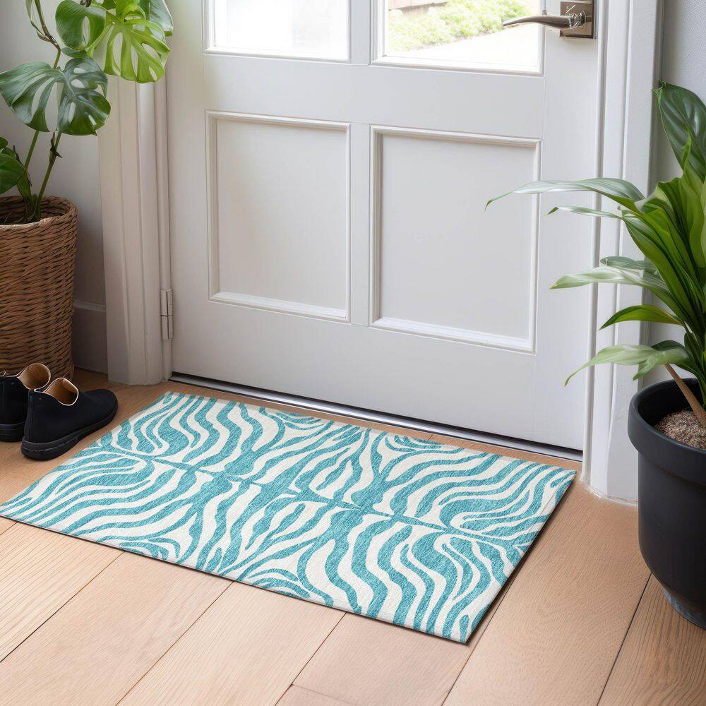 Red Rectangular Synthetic Washable Zebra Print Rug 30" x 20"