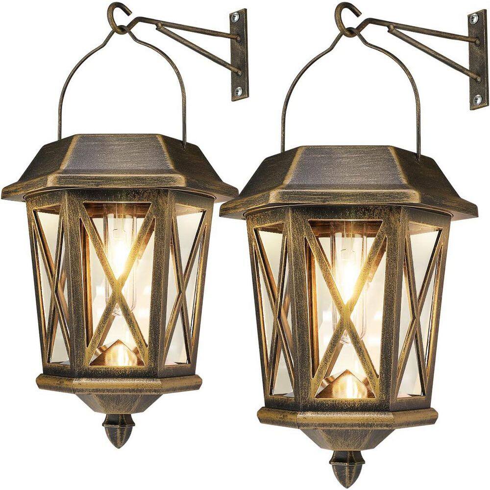 Bronze Waterproof Solar Lantern, LED Metal Wall-Mounted Outdoor Light with Glass Shade, 2 Pack price history on PriceWatchPro