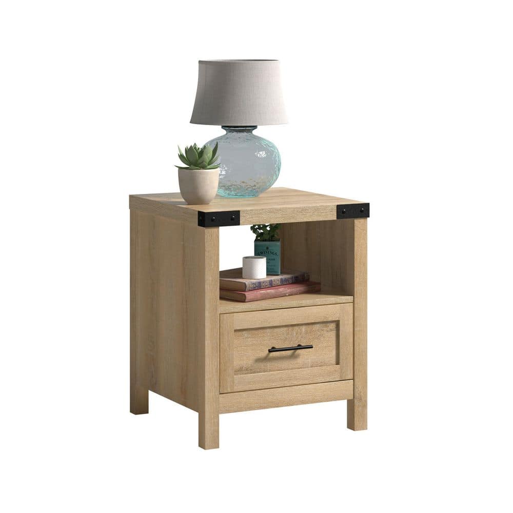 Orchard Oak Rustic Wood and Metal Side Table with Storage
