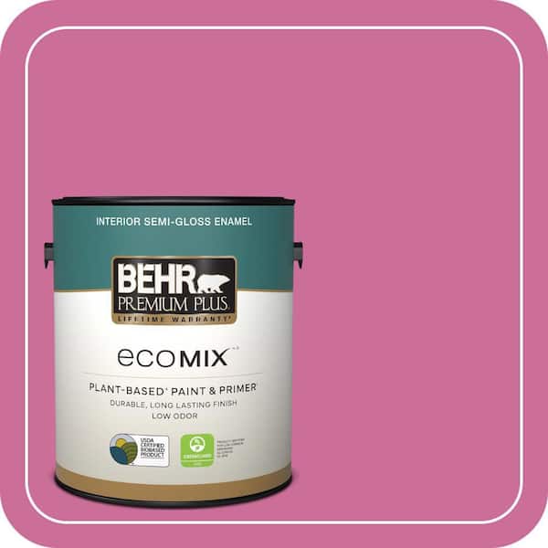 1 gal. #100B-6 Fuchsia Kiss Semi-Gloss Enamel EcoMix Plant-Based Interior Paint & Primer