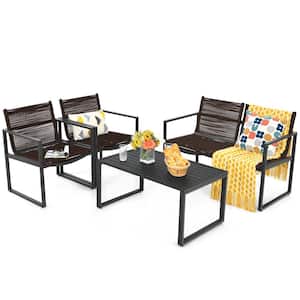 Black 4-Piece Metal Outdoor Patio Conversation Set with Coffee Table