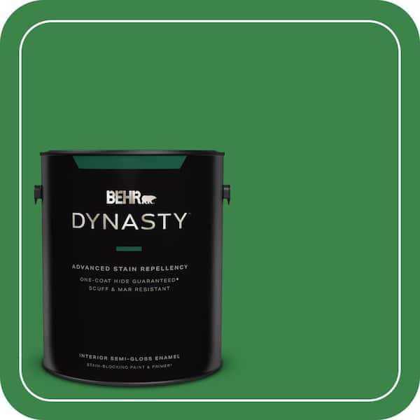 BEHR DYNASTY 1 gal. #450B-7 Green Grass Semi-Gloss Enamel Interior Stain-Blocking Paint & Primer
