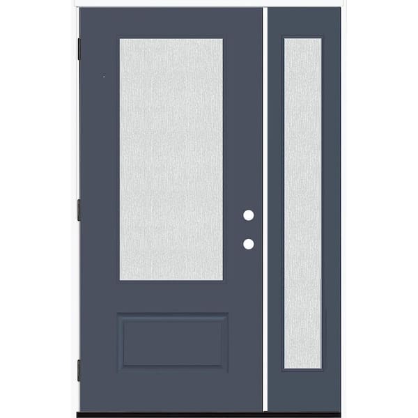 Steves & Sons Legacy 51 in. x 80 in. 3/4 Lite Rain Glass RHOS Primed Dark Denim Finish Fiberglass Prehung Front Door with 12 in. SL