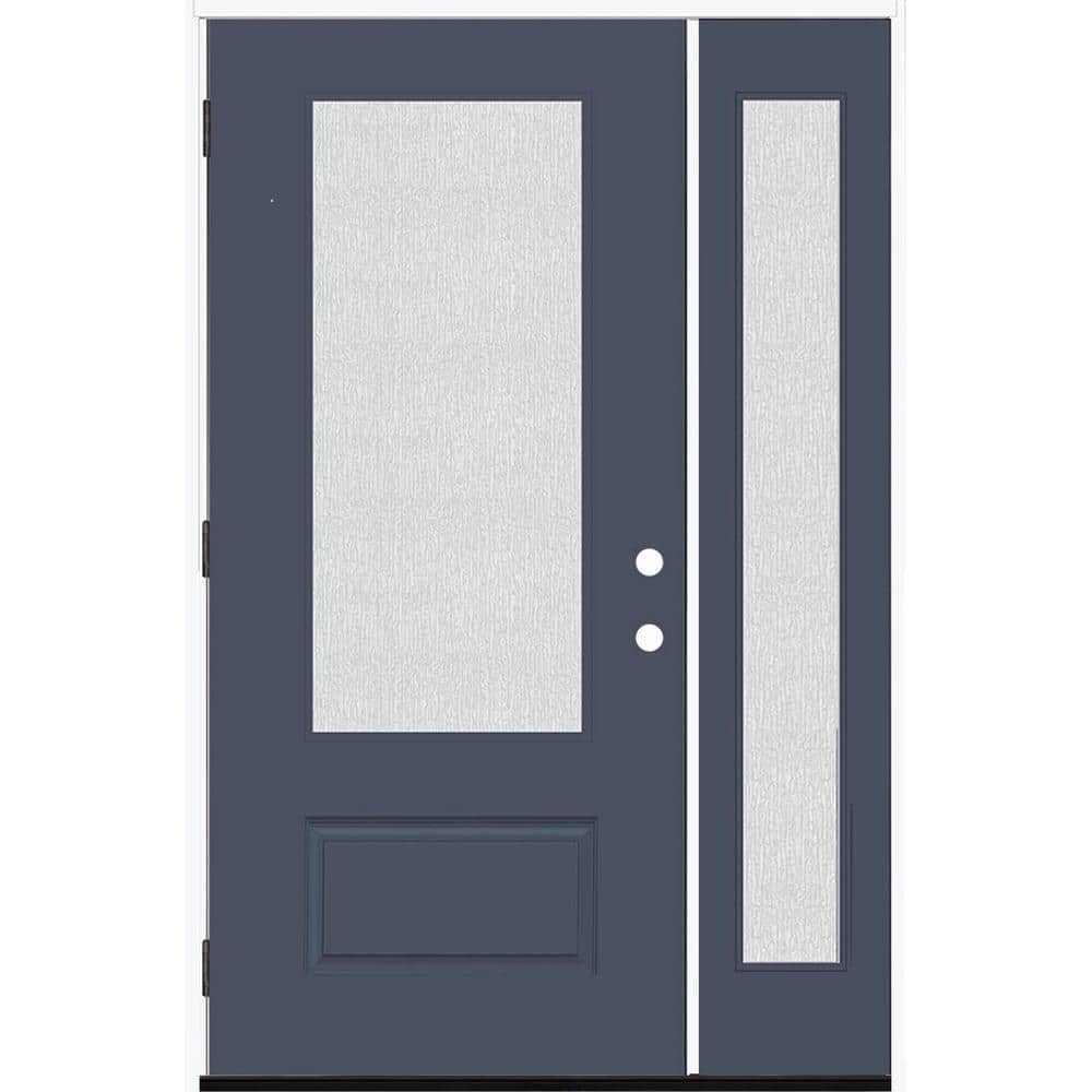 Legacy 53 in. W x 80 in. 3/4 Lite Rain Glass RHOS Primed Dark Denim Finish Fiberglass Prehung Front Door with 14 in. SL price history on PriceWatchPro
