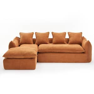 106.3 in Wide Square Arm Fabric L-Shaped Modern Upholstered Sofa in Orange