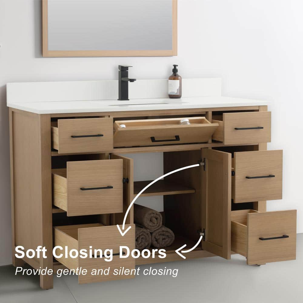 Jacklyn 49" White Oak Freestanding Bath Vanity with Ceramic Basin