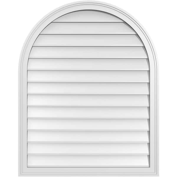 Ekena Millwork 32 in. x 40 in. Round Top White PVC Paintable Gable Louver Vent Non-Functional