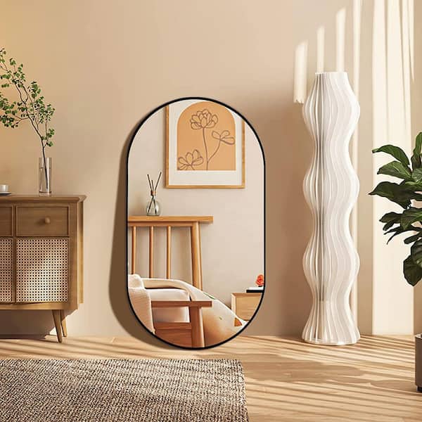 Wooakway 20 in. W x 28 in. H Oval Black Metal Accent Wall Mirror