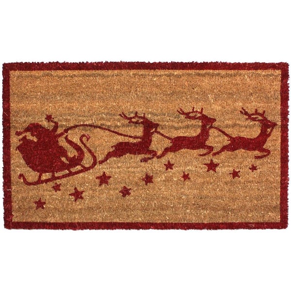 J & M Home Fashions Christmas Santa's Sleigh Vinyl Back Coco 18 in. x 30 in. Door Mat