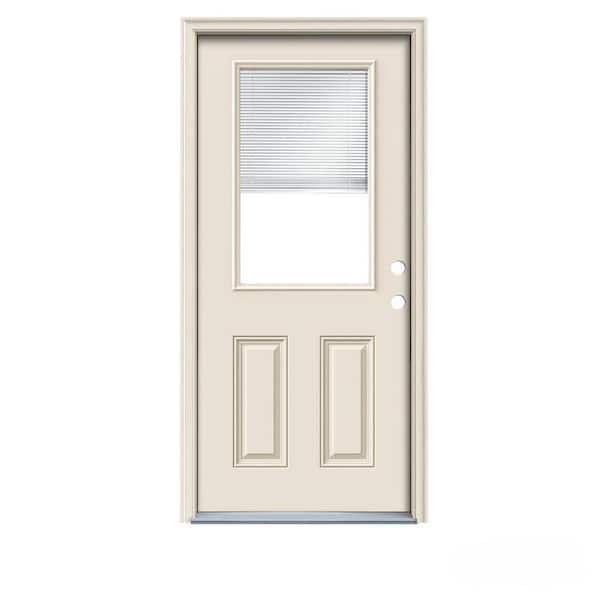 JELD-WEN 32 in. x 78 in. 1/2 Lite Primed Steel Prehung Left-Hand Inswing Entry Door w/Mini-Blinds and Brickmould