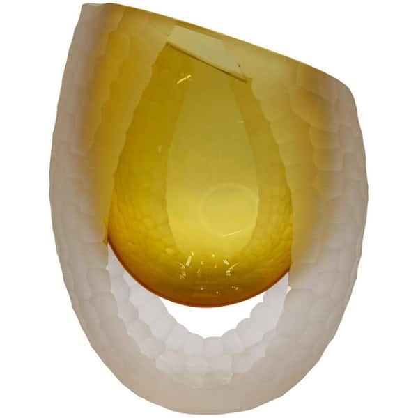 castellousa Amber Yellow 8 in. High Premium Contemporary Glass Vase Gourd for Flowers