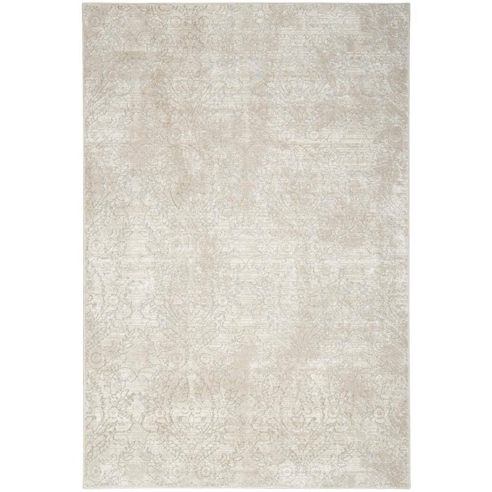 Inspire Me! Home Decor Iliana Beige Grey 9 ft. x 12 ft. Damask Contemporary Area Rug