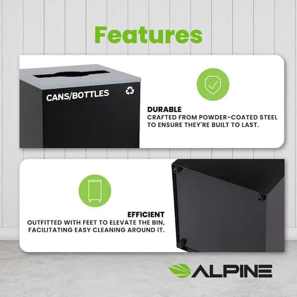 29 Gal. Black Steel Vented Commercial Cans and Bottles Recycling Bin Trash Can Receptacle with Mixed Slot Lid