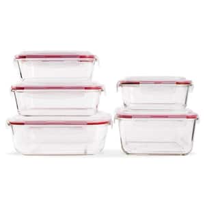10-Piece Glass Food Storage Container Set with Red Locking Lids