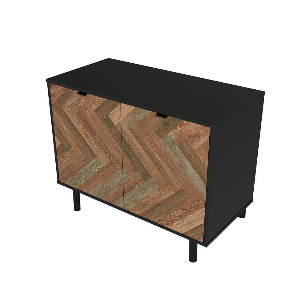 Liam Brown and Black Mid-Century Modern Accent Cabinet