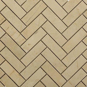 Crema Marfil Herringbone 12 in. x 12 in. x 8 mm Marble Floor and Wall Tile
