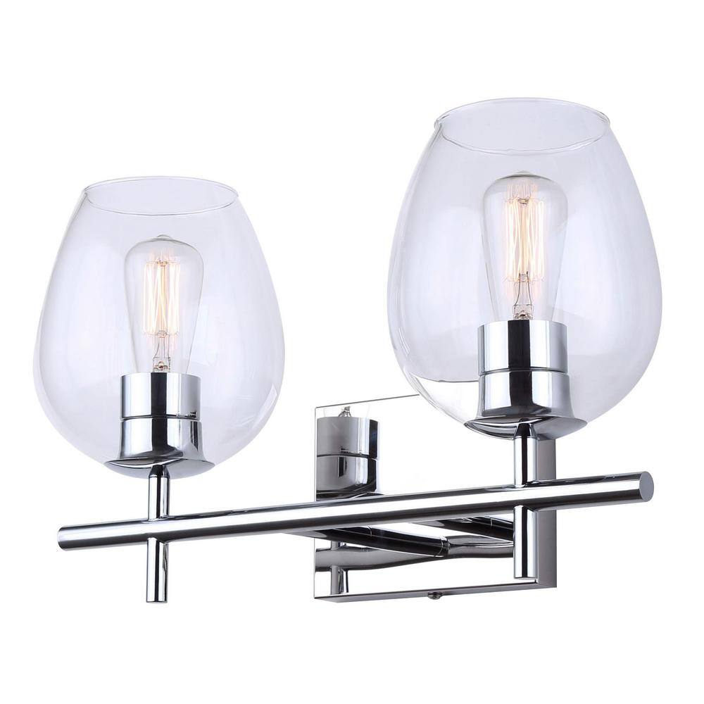 CANARM Cain 15.75 in. 2 Light Chrome Vanity Light with Clear Glass