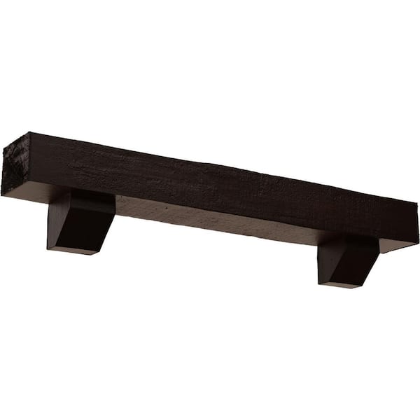 Ekena Millwork 4 in. x 8 in. x 4 ft. Rough Cedar Faux Wood Fireplace Mantel Kit with Ashford Corbels, Premium Mahogany