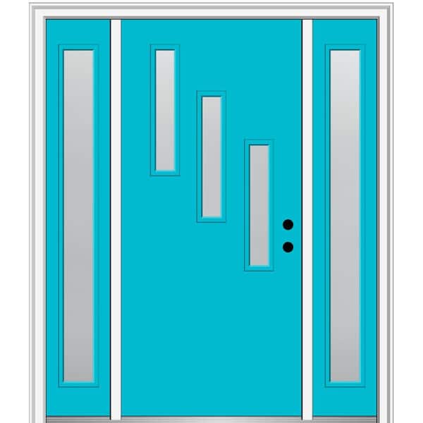 MMI Door 64.5 in. x 81.75 in. Davina Left-Hand Inswing 3-Lite Frosted Painted Fiberglass Smooth Prehung Front Door with Sidelites