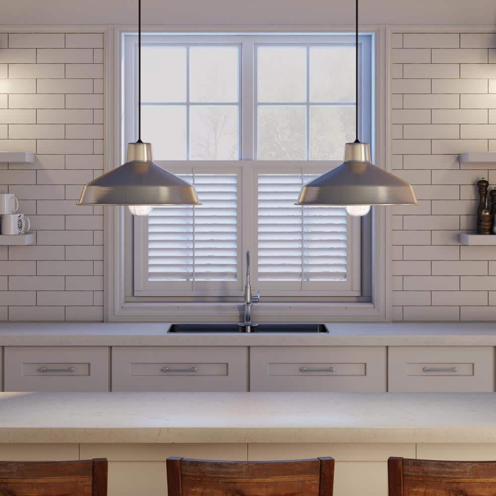Brushed Nickel Industrial Warehouse Pendant Light