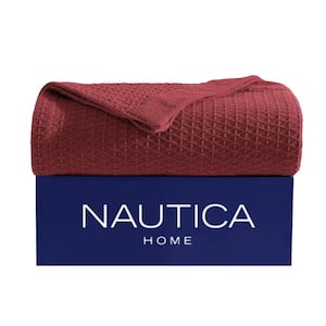 Baird 1-Piece Red Cotton Twin Knitted Blanket