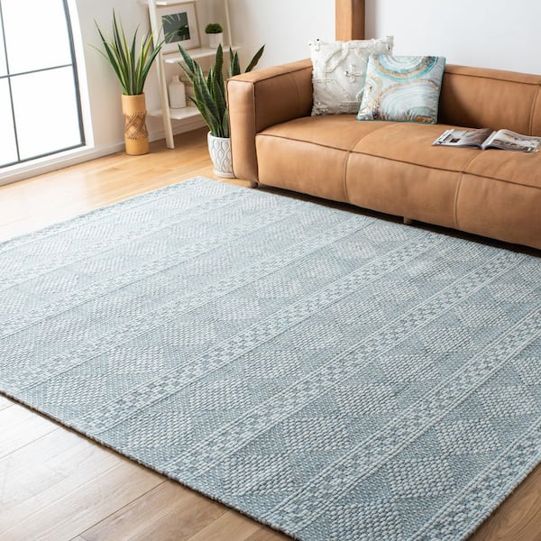 Marbella Blue 7 ft. x 7 ft. Diamond Striped Square Area Rug