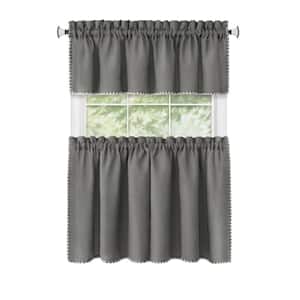 Kendal Polyester Light Filtering Tier and Valance Window Curtain Set - 58 in. W x 36 in. L in Grey/White