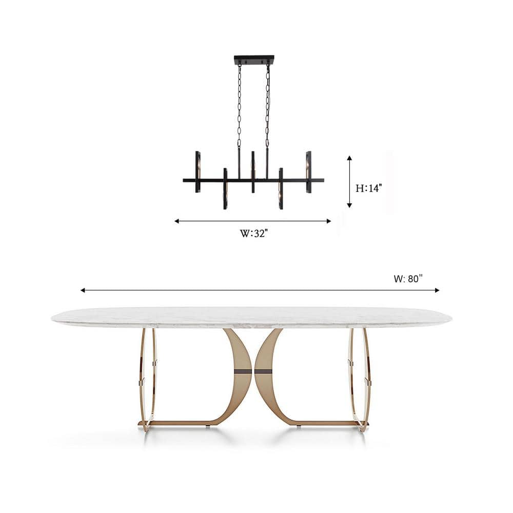 Modern Black and Brass Rectangle Island Chandelier with Clear Glass Shades
