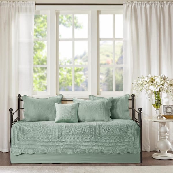 Marino Seafoam Cotton Daybed Reversible Scalloped Edge Daybed Cover Set