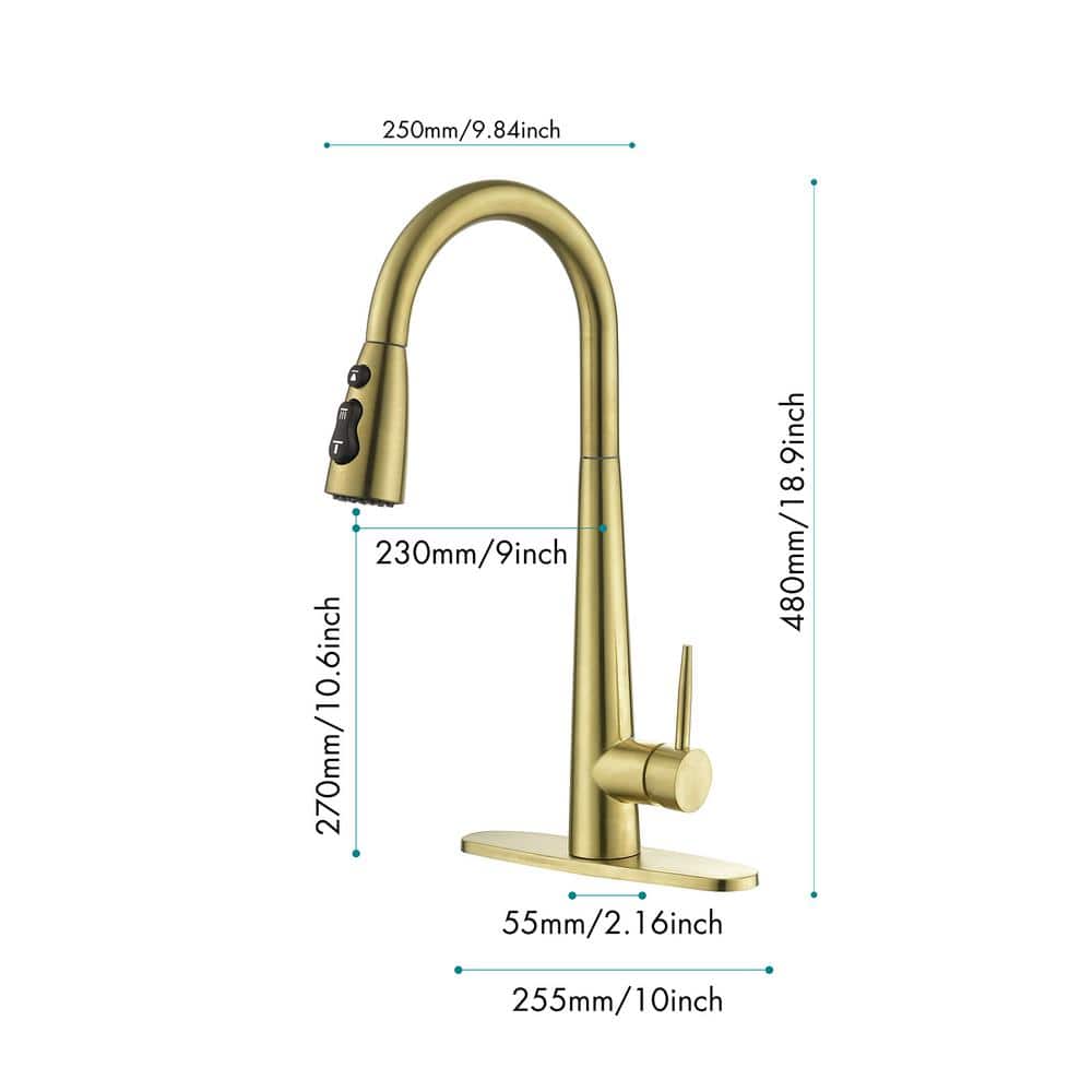 Gold Stainless Steel Single Handle Pull Down Kitchen Faucet