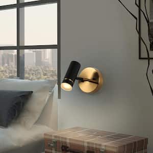 6 in. Matte Black and Brass Plated Adjustable Bathroom Vanity Light Integrated LED Bath Lighting 5-Watt Wall Sconce