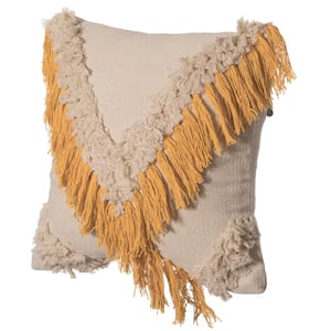 16 in. x 16 in. Handwoven Cotton Throw Pillow Cover with Embossed and Fringed Crossed Line